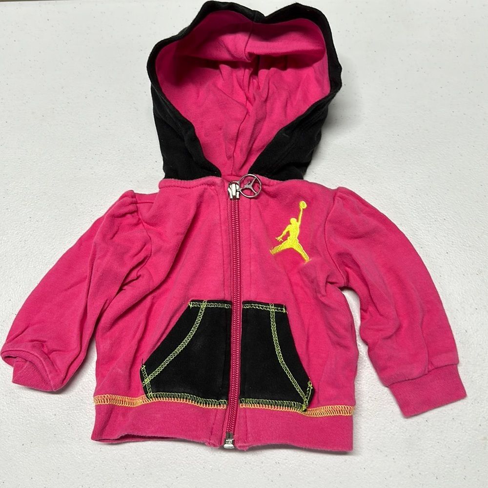 JORDAN Girl’s Zip Up Hoodie & pants set Size 0-3M - Pink & Black - Picture 2 of 4